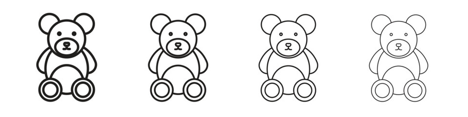 Teddy bear icons illustrations collection on white background. Pixel perfect vector graphics