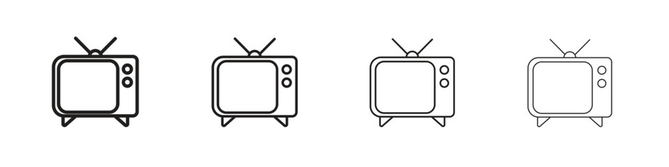 Television icons illustrations collection on white background. Pixel perfect vector graphics