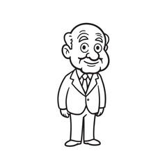 Old man with formal suit black and white vector illustration for classic portrait artwork design