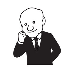 Old man with formal suit black and white vector illustration for classic portrait artwork design