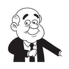 Old man with formal suit black and white vector illustration for classic portrait artwork design