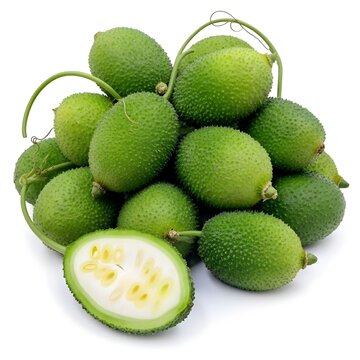 Fresh Teasel Gourd (Spiny Gourd, Kantola) Isolated on White Background &ndash; Organic Exotic Vegetable