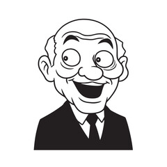 Old man with formal suit black and white vector illustration for classic portrait artwork design
