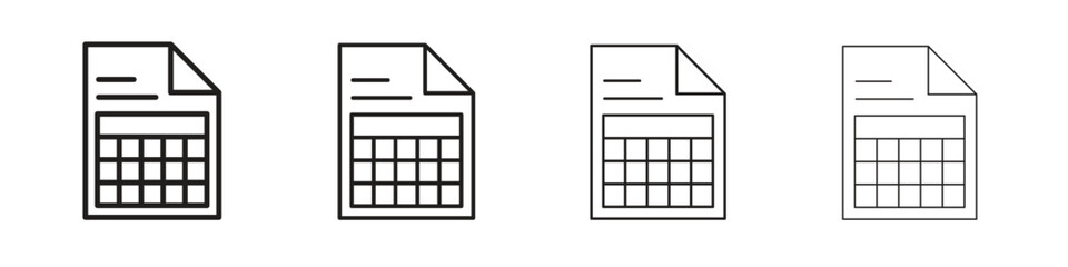 Spreadsheet icons illustrations collection on white background. Pixel perfect vector graphics