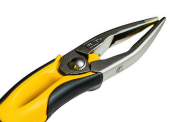 Close up of yellow and black handled pliers isolated on transparent background
