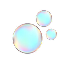 Glossy holographic 3D bubbles with pastel rainbow gradient, shiny iridescent spheres isolated for modern design, cute dreamy element.