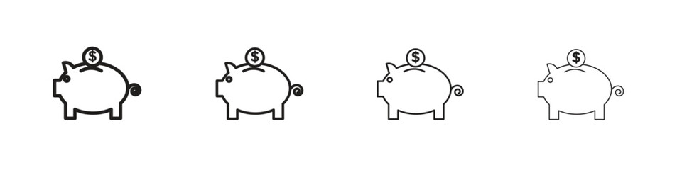 Piggy bank icons illustrations collection on white background. Pixel perfect vector graphics