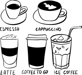 Coffee types illustration doodle