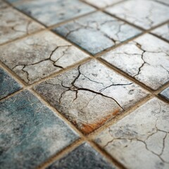 Obraz premium Ancient dusty books stacked on a weathered wooden shelf in a dimly lit library