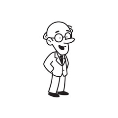 Old man with formal suit black and white vector illustration for classic portrait artwork design
