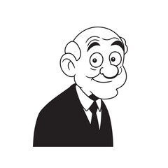 Old man with formal suit black and white vector illustration for classic portrait artwork design