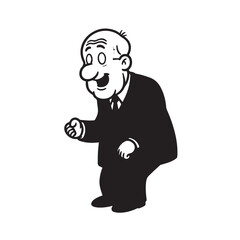 Old man with formal suit black and white vector illustration for classic portrait artwork design