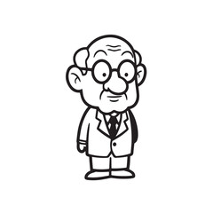 Old man with formal suit black and white vector illustration for classic portrait artwork design