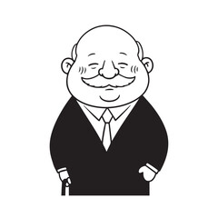 Old man with formal suit black and white vector illustration for classic portrait artwork design