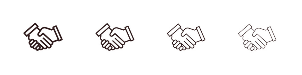 Handshake icons illustrations collection on white background. Pixel perfect vector graphics