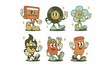 Vintage Characters Cartoon Set. Retro Mascot Illustrations. Classic Animation Characters Artwork. Nostalgic Graphic Collection.