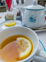 Hot tea with a lemon slice