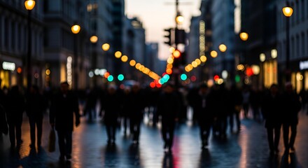 Obraz premium Blurred City Street Evening Pedestrian Scene