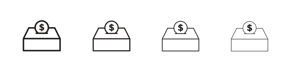 Donation box icons illustrations collection on white background. Pixel perfect vector graphics