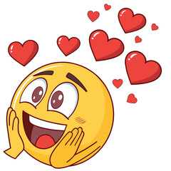 Excited In Love Face Emoji With Hearts Vector Illustration