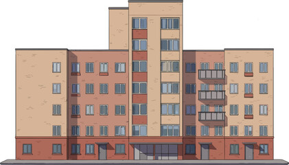 Illustration of an old medium sized public housing blocks, isolated on white background © Özgür Güvenç