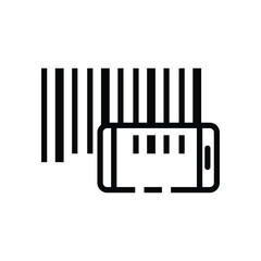 A smartphone scans a barcode comprised of vertical black stripes. Editable stroke icon