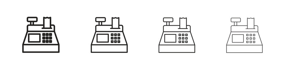 Cash register icons illustrations collection on white background. Pixel perfect vector graphics