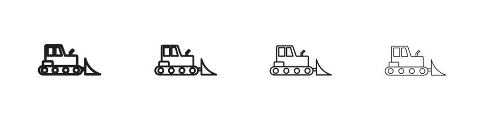 Bulldozer icons illustrations collection on white background. Pixel perfect vector graphics