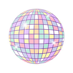 Vector disco ball in dreamy candy style pastel palette. Trendy retro party symbol for poster, music, dance, nightlife design.