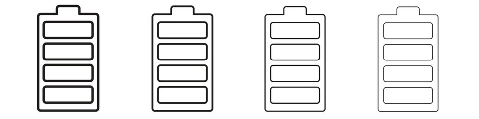 Battery icons illustrations collection on white background. Pixel perfect vector graphics