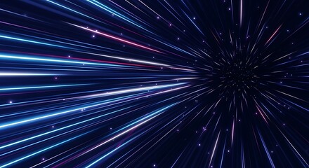 Abstract illustration of rapid movement and speed through a tunnel of glowing lines