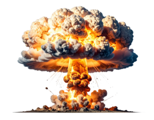 Nuclear Explosion with Mushroom Cloud Isolated on White PNG