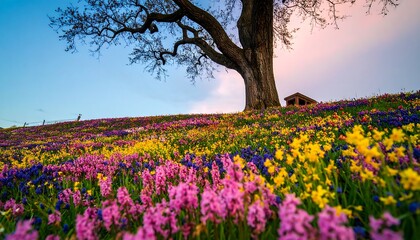 Spring wildflowers bloom hillside