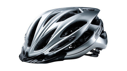 Fototapeta premium Silver Protective Bicycle Helmet: A modern silver bicycle helmet, designed for optimal safety during cycling and extreme sports.