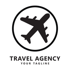 Travel agency logo with black airplane silhouette