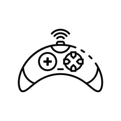 Black and white line drawing of a wireless video game controller featuring directional pad and plus button details. Editable stroke icon