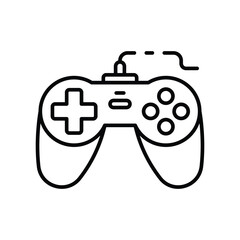 Black outline of a gamepad with directional pad four buttons and cable centered. Editable stroke icon