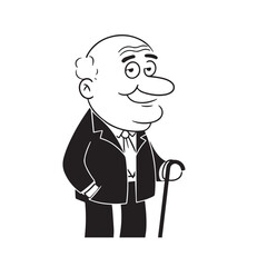 Old man with formal suit black and white vector illustration for classic portrait artwork design