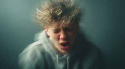 Expressive portrait of distressed young woman showing emotional pain, frustration, and anxiety with intense facial expression highlighting mental health struggles and emotional distress