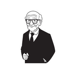 Old man with formal suit black and white vector illustration for classic portrait artwork design