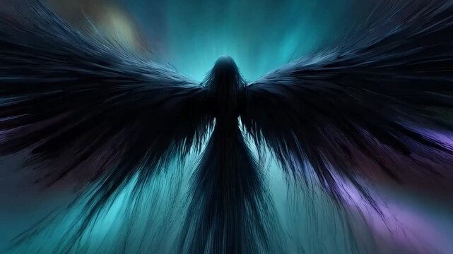 Mystic Angel Silhouette with Spreading Wings and Ethereal Light Rays Animated Background