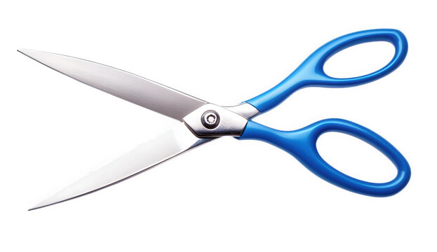 Open blue scissors isolated on transparent background, ready to cut something - Powered by Adobe