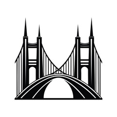 Black white silhouette bridge curved roadway