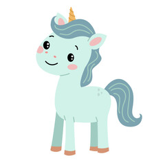Cute unicorn isolated on white background. Children's illustration.