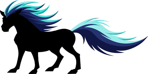 Illustration of a picture to support the idea. The stallion with its windblown mane creates the horse's strong and imposing character.
