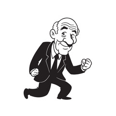 Old man with formal suit black and white vector illustration for classic portrait artwork design