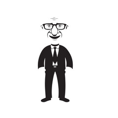 Old man with formal suit black and white vector illustration for classic portrait artwork design