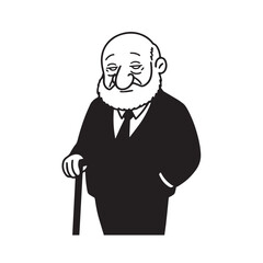 Old man with formal suit black and white vector illustration for classic portrait artwork design