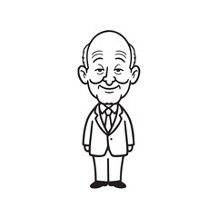 Old man with formal suit black and white vector illustration for classic portrait artwork design