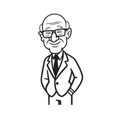Old man with formal suit black and white vector illustration for classic portrait artwork design